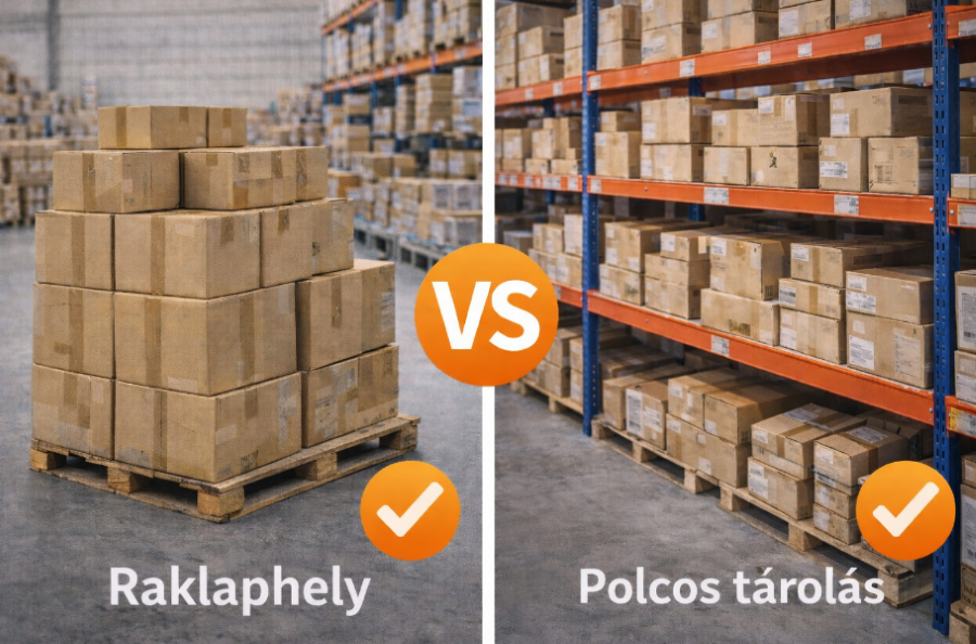 Polcos és raklapos tárolás egy raktárban, a helykihasználás és díjazás összevetésével.